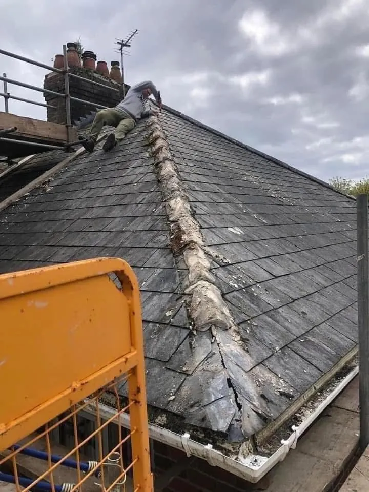 Slate roof ridge and chimney repair in Launceston